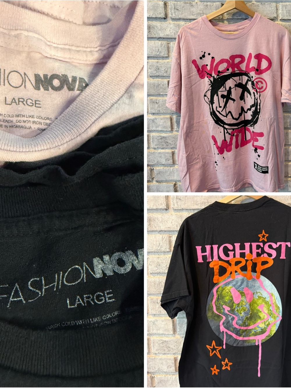 Fashion Nova mens bundle Pink & Black 'World Wide' Graphic Tee